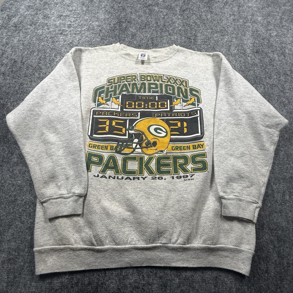 Logo 7 Green Bay Packers Super Bowl XXXI Sweatshirt Mens Large Gray Vintage